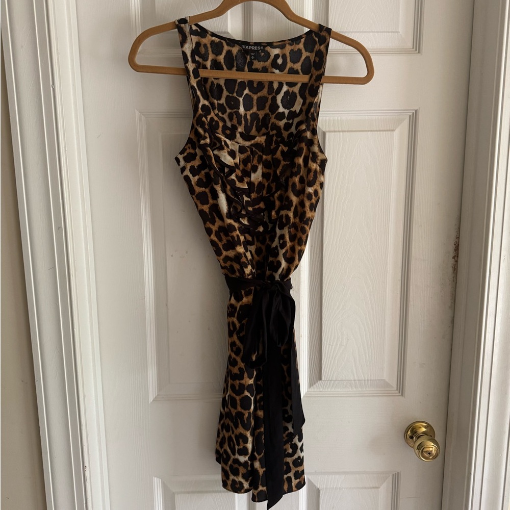 Express Leopard Dress, Ruffles, Sleeveless, M